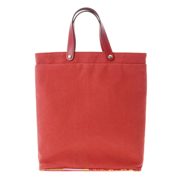 HERMES Petite H Tote Rouge Women's Canvas Silk Handbag