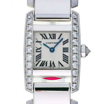 Cartier Tankissim MM Side Diamond Ladies Men's Watch 750 White Gold Silver Roman Dial