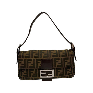 FENDI Mamma Bucket Zucca Pattern FF Logo Hardware Leather Canvas Mini Handbag Semi Shoulder Brown