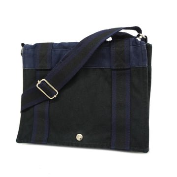 HERMES Shoulder Bag Basas PM Canvas Navy Black Silver Hardware Women's