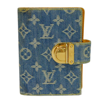 LOUIS VUITTON Notebook Cover Agenda PM Koala Indigo Blue Mustard Snap Button 6-hole Monogram Denim R20010 Men's Women's