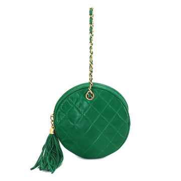 CHANEL Matelasse Chain Hand Bag Fringe Leather Green Vintage