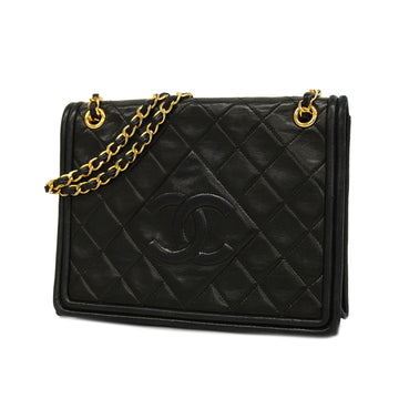 CHANELAuth  Matelasse W Chain Women's Leather Shoulder Bag Black