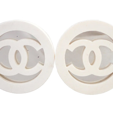 CHANEL Earrings Coco Mark Plastic/Metal Off-White x Silver Gold Women's