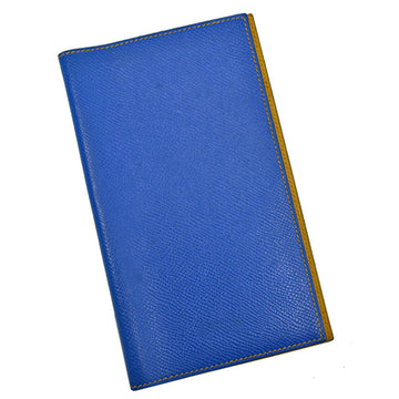 HERMES Notebook Cover Blue x Yellow Leather Agenda Women's