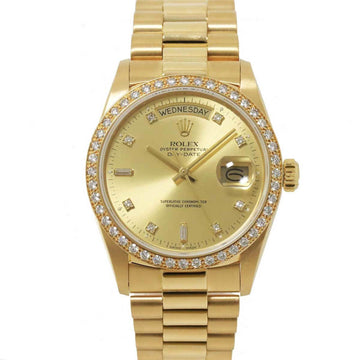 ROLEX Day-Date 18048A No. R Men's Watch Diamond Bezel 10P Gold Dial K18YG Yellow Solid Automatic Day-date