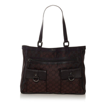 Gucci GG Nylon Tote Bag 268639 Brown Leather Ladies GUCCI