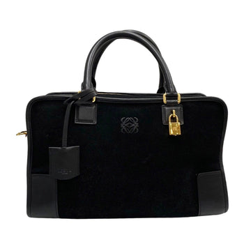 LOEWE Anagram J Logo Amazona 36 Leather Genuine Suede Handbag Mini Boston Bag Black