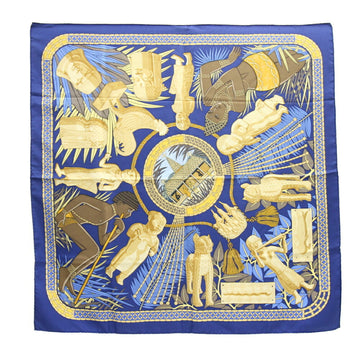 HERMES Scarf Muffler Carre 90 Benin Royal Treasure Blue Multicolor Silk Women's Large Stole Tresor du