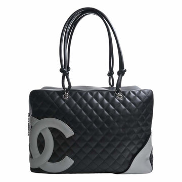 CHANEL Leather Cambon Bowling Bag Coco Mark Handbag Black Ladies