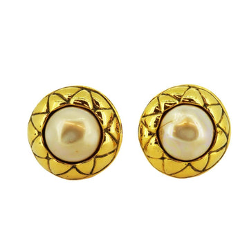 CHANEL earrings circle fake pearl GP plated gold ladies