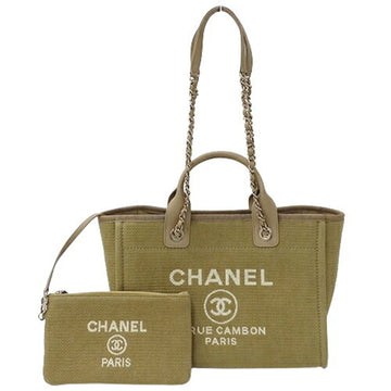 CHANEL Bag Deauville MM Women's Tote Chain 2way Canvas Beige