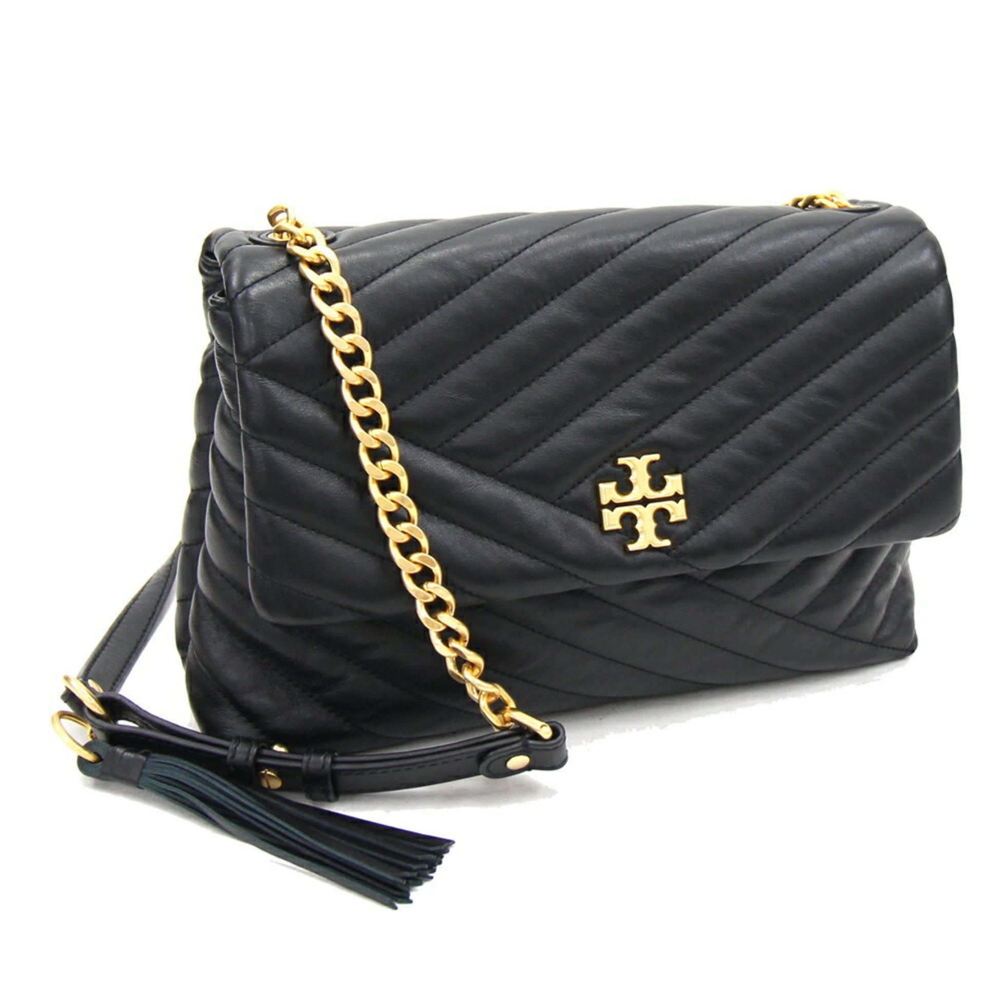 TORY BURCH Shoulder Bag Kira Chevron 58465 Black Leather Chain Quilted