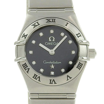 OMEGA Constellation Watch 12P Diamond 1566.56 Stainless Steel Swiss Made Quartz Analog Display Black Dial Women's