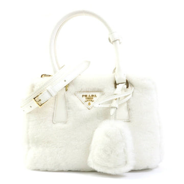 PRADA Handbag Crossbody Shoulder Bag Fur/Leather White Ladies 1BA906