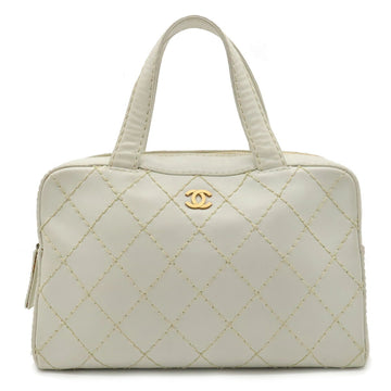 CHANEL wild stitch handbag Boston bag leather white A14692