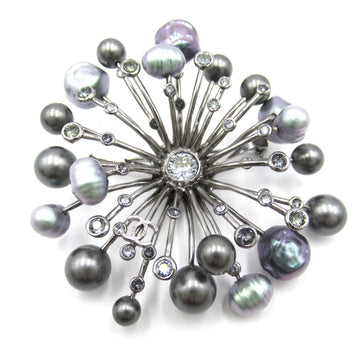 CHANEL COCO Mark Faux Pearl Brooch Gray plating/fake pearl