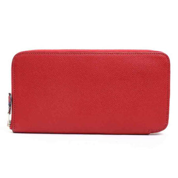 HERMES Round Zipper Long Wallet Azap Silk In Leather/Silk Red/Navy/Multicolor Women's
