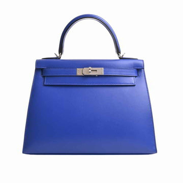 HERMES Tadelakt Kelly 28 Handbag Navy