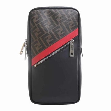 FENDI Leather Zucca Pattern Body Bag Shoulder 7VZ033 Black/Brown/Red