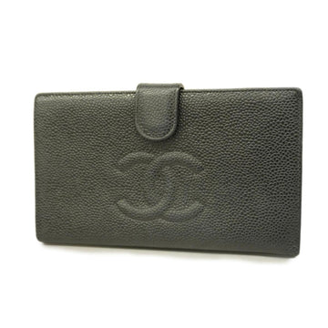 CHANEL long wallet caviar skin black gold hardware ladies