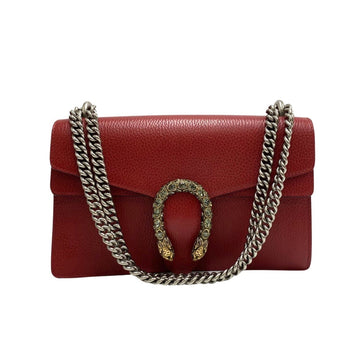 GUCCI Dionysus Motif Hardware Leather Genuine Chain Mini Shoulder Bag Pochette Red 29265