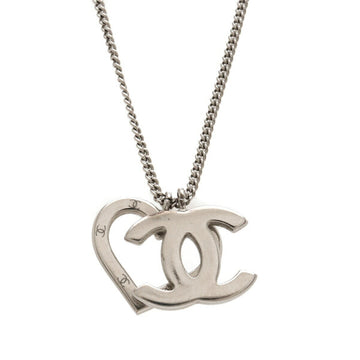 CHANEL Cocomark Heart Necklace Pendant Metal Silver 04P