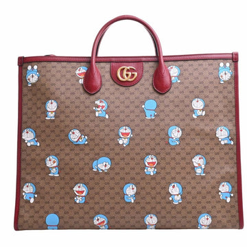 GUCCI GG Supreme Leather Tote Bag Doraemon Collaboration 653952 Brown Red Ladies