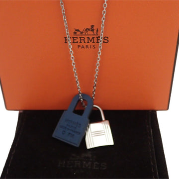 HERMES necklace o'keley GP/swift silver x navy unisex