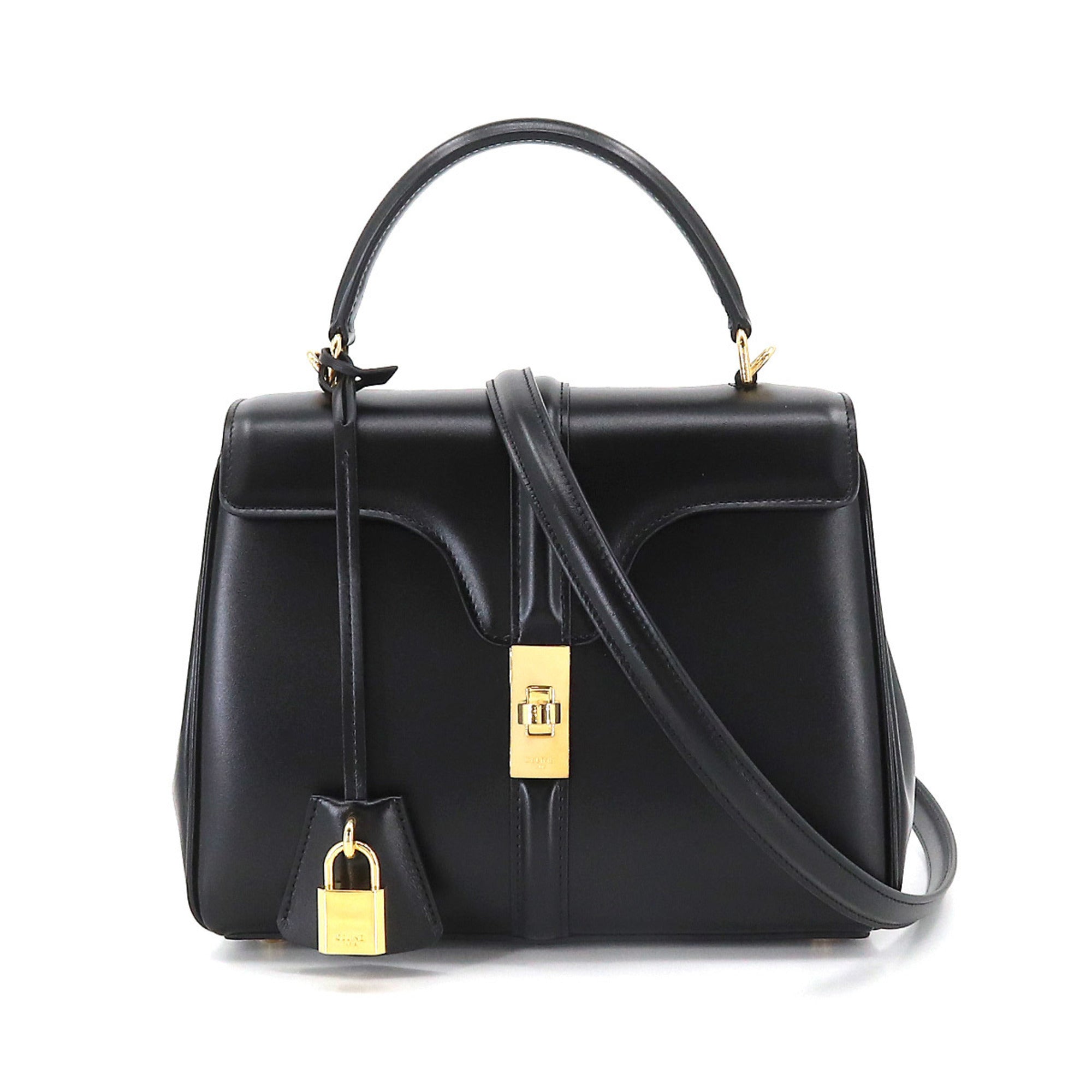 CELINE 16 Seize Small 2way Hand Shoulder Bag Leather Black