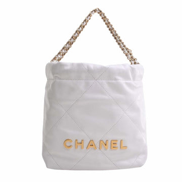 CHANEL Leather 22 Handbag Chain Shoulder Bag White Ladies