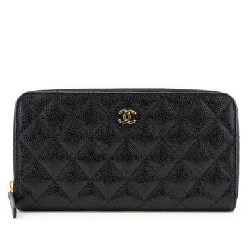 CHANEL Timeless Classic Round Zipper Caviar Skin Long Wallet Black Ladies