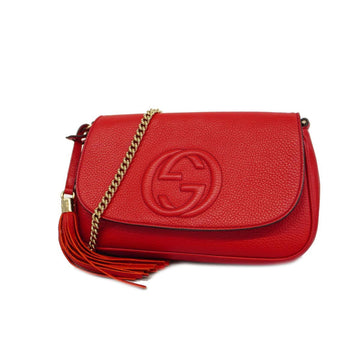 GUCCI Shoulder Bag Soho Interlocking G 536224 Leather Red Gold Hardware Women's