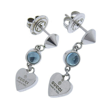 GUCCI SV925 Colored Stone Heart Earrings Silver Women's