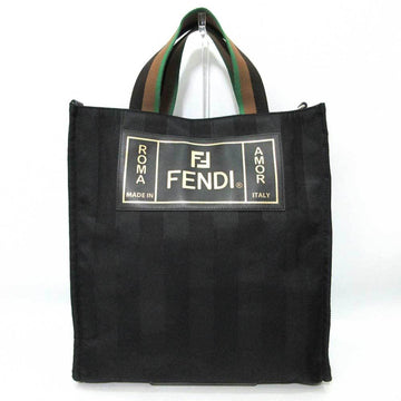 Fendi Bag Striped Canvas Tote Black Handbag Men's Women's Nylon Leather