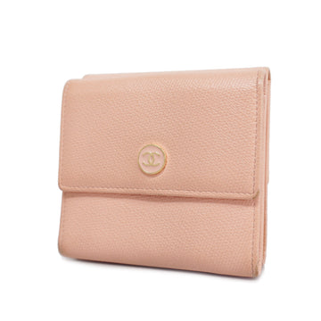 CHANELAuth  Coco Button Gold Metal Fittings Women's Leather Coin Purse Pink