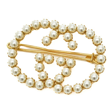 GUCCI Interlocking G Resin Pearl Hair Clip Barrette Accessory Gold