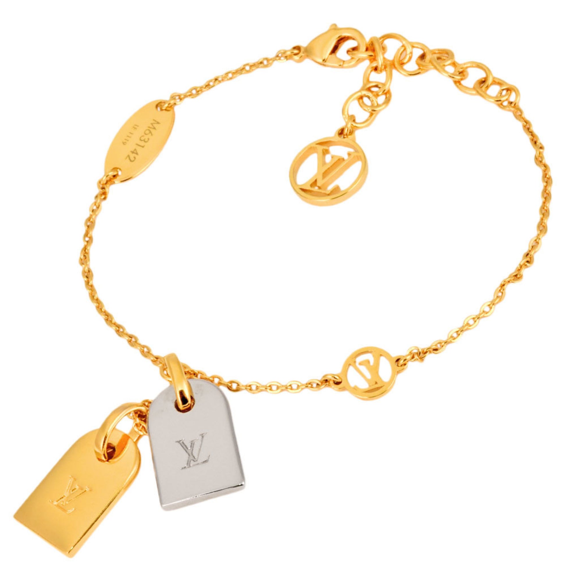 Louis Vuitton, Jewelry, Louis Vuitton Bracelet Nanogram Name Tag Lv  Circle Gold Silver M6342