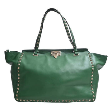 VALENTINO Leather Rockstud Handbag Green Women's