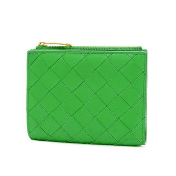 BOTTEGA VENETA Bifold Compact Wallet Lambskin Green 608059
