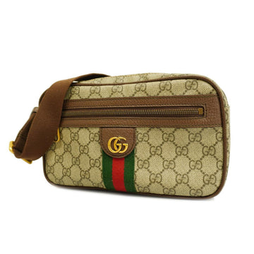 GUCCI Body Bag GG Supreme Sherry Line 574796 PVC Leather Brown Beige Gold Hardware Men's