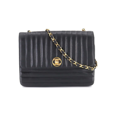 CHANEL Mademoiselle Chain Shoulder Bag Leather Black Circle Coco Mark Gold Hardware Vintage