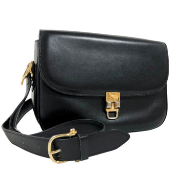 CELINE shoulder bag carriage metal fittings leather black ladies