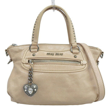 MIU MIU Leather Heart Charm Handbag Beige Ladies