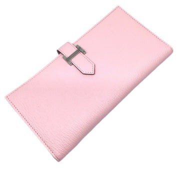 HERMES Bear Souffle Chevre Rose Sakura C Engraved 2018 Pink Long Wallet Leather Goods Women Men Unisex