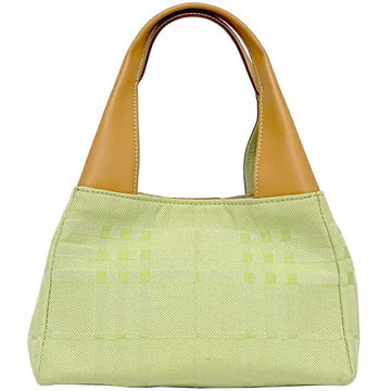 BURBERRY Green Beige 107408 Canvas Leather  Handbag Check Ladies Bag