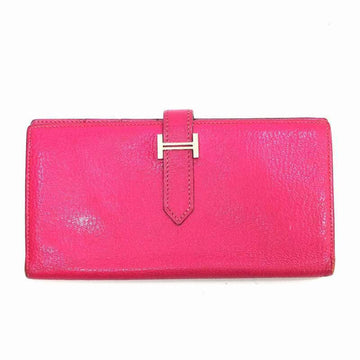 HERMES Bearn long wallet K leather pink H metal fittings made in 2007 Ladies