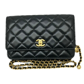 CHANEL Matelasse Ball Chain Wallet Lambskin AP1450 Gold G Hardware Leather Black Long Ladies Men's Unisex