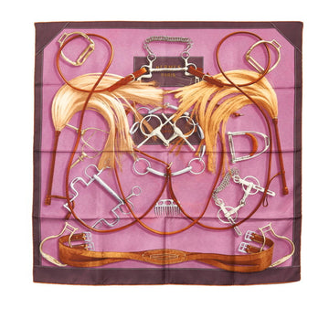 HERMES Carre 90 Projets Carres au Crayon Project Au Scarf Purple Brown Multicolor Silk Women's