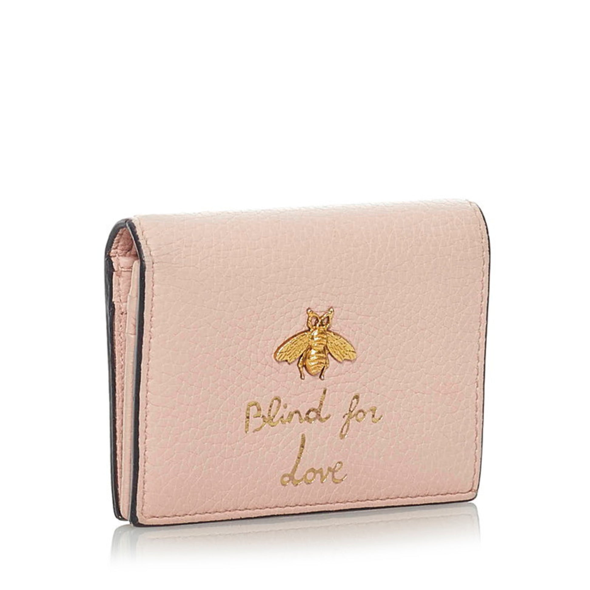 Gucci Animalier Bee Leather Card Case Light Pink 460185 Bi-Fold Mini Wallet  Compact